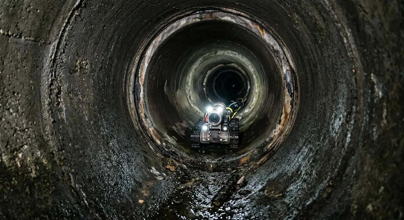 Robotic sewer camera inspecting pipe interior for Sewer Line Cleaning in Cudahy